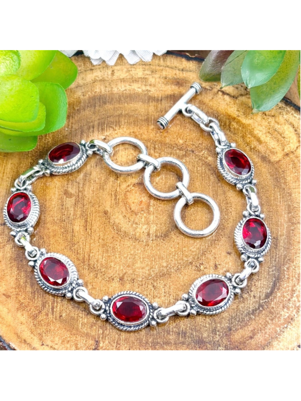 Red Garnet Gemstone Bracelet Vintage Southwest Boho Style Handmade New 925